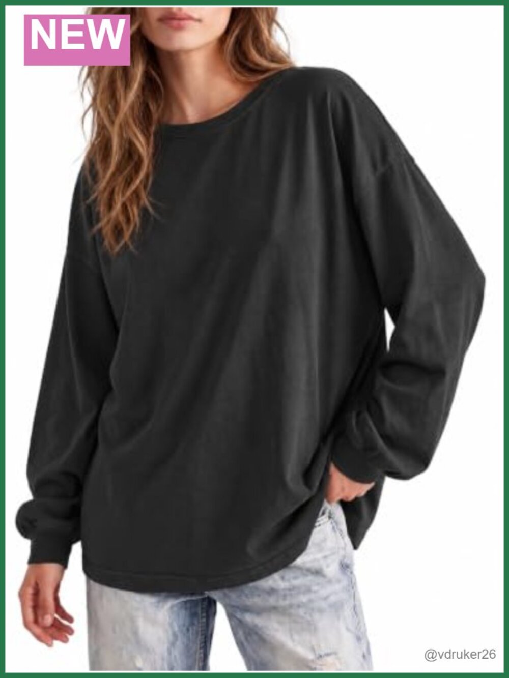 Womens Oversized Lantern Long Sleeve T-Shirt Loose Fit Casual Crew Neck Tee